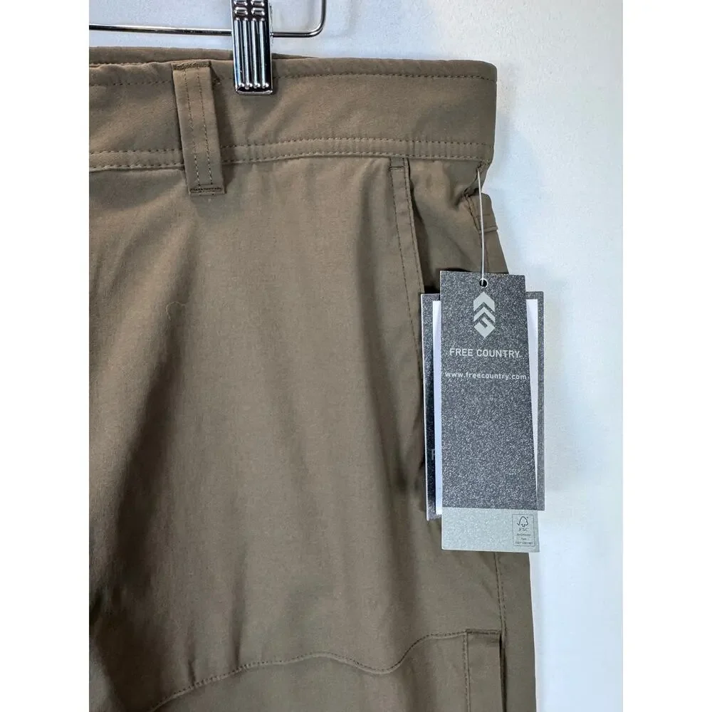 Free Country Men’s Nylon Stretch Trek Shorts 36 Knaki Belted Hiking Outdoor NWT